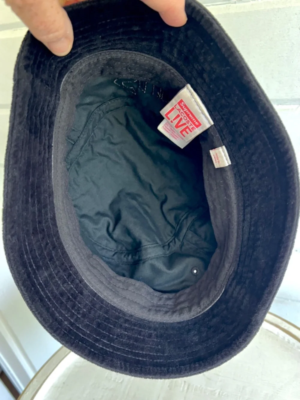 SUPREME x LaCOSTE LIVE! Black Velour Crusher  Bucket Hat - L